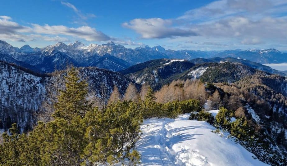 Pogled proti Jalovcu in Mangartu iz grebena pod Trupejevim poldnevom