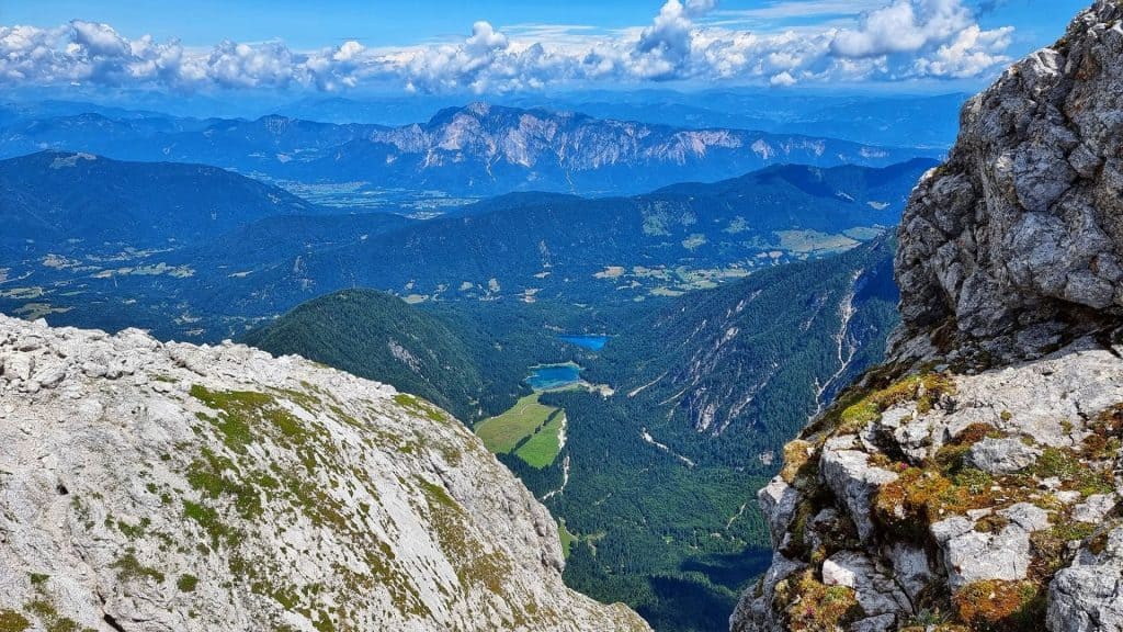 View towards the Belopeški Lakes from Mangartski Sedlo